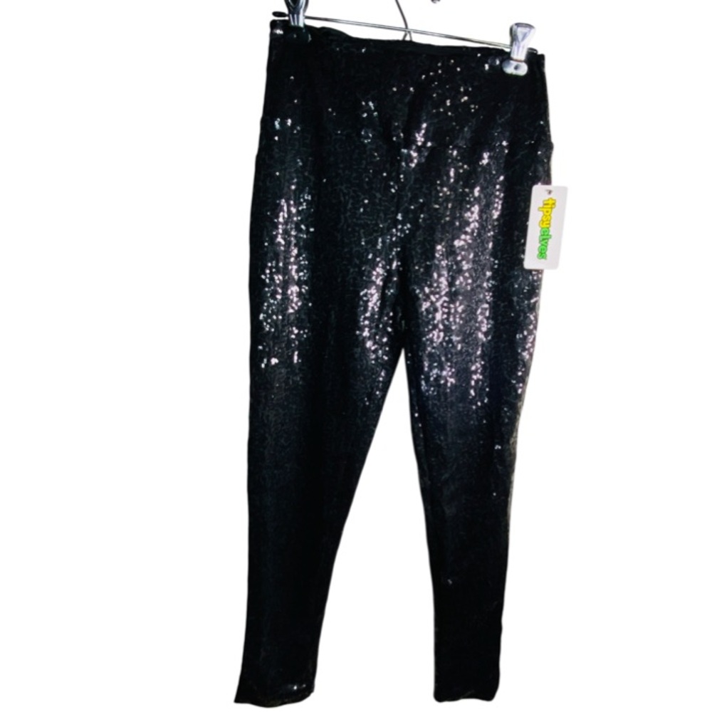 TIPSY ELVES Black Sequin High Waisted Leggings Women’s Size XL - Picture 4 of 8